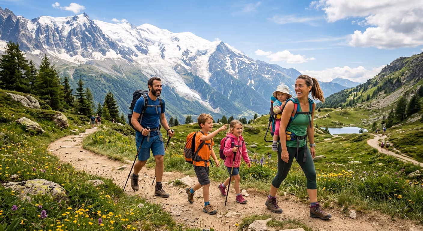 Famille avec enfants profitant du lac de Génos à Loudenvielle dans les Pyrénées